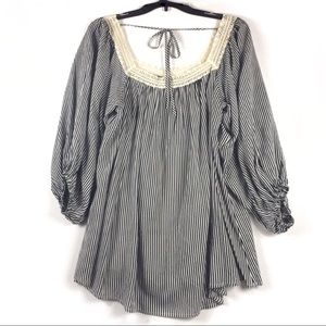 Boutique Striped Square Neck With Lace Back Blouse Size XL